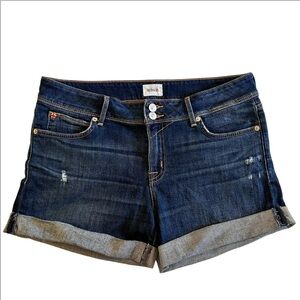 Hudson Croxley Mid Thigh Jeans Women's Dark Blue Cuffed Denim Shorts Size 30